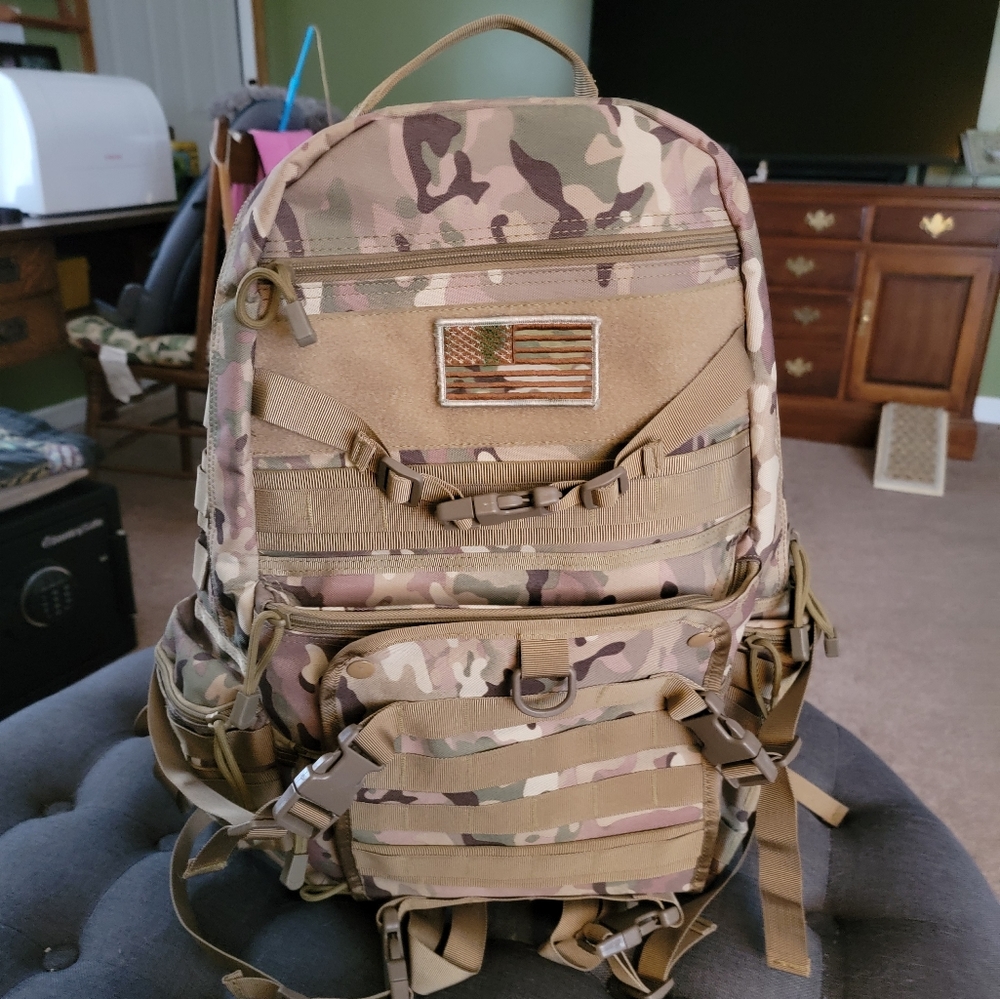 Military style desert camo back pack.